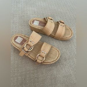 DOLCE VITA RAFFIA SLIDE SANDALS